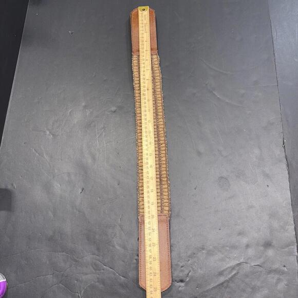 Vintage Fossil Wide Stretch Cinch Waist Belt Leather Woven Gold Buckle Boho - Picture 10 of 12